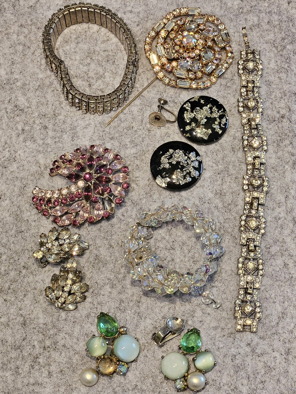 Vintage Rhinestone Jewelry Lot MCM Art Deco Retro Brooch Bracelet Earrings +more